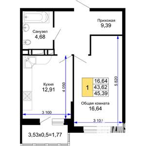 1-к квартира, строящийся дом, 45м2, 11/15 этаж