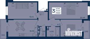 3-к квартира, вторичка, 79м2, 4/18 этаж