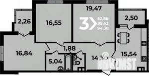 3-к квартира, вторичка, 94м2, 6/19 этаж