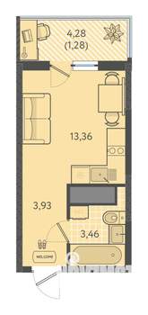 Студия квартира, вторичка, 22м2, 2/18 этаж