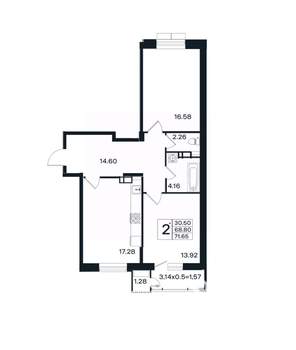 2-к квартира, вторичка, 72м2, 6/12 этаж