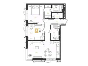 2-к квартира, строящийся дом, 69м2, 2/18 этаж