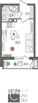 Студия квартира, вторичка, 30м2, 9/24 этаж