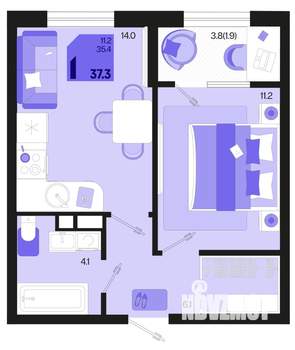 1-к квартира, вторичка, 37м2, 5/18 этаж