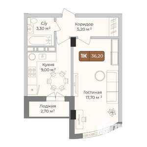 1-к квартира, вторичка, 36м2, 7/9 этаж