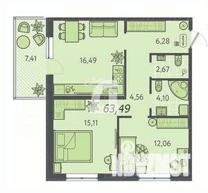 2-к квартира, сданный дом, 64м2, 15/18 этаж