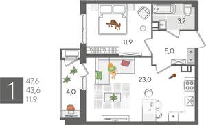 1-к квартира, вторичка, 48м2, 4/24 этаж