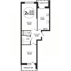 2-к квартира, вторичка, 58м2, 11/24 этаж