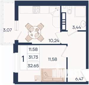 1-к квартира, вторичка, 33м2, 3/18 этаж