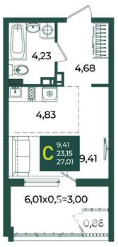 Студия квартира, вторичка, 27м2, 6/18 этаж