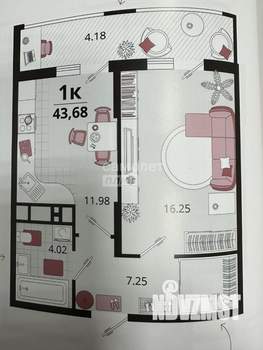 1-к квартира, вторичка, 44м2, 4/18 этаж