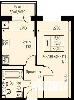 1-к квартира, строящийся дом, 36м2, 3/3 этаж