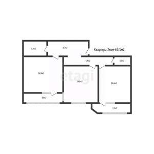 2-к квартира, вторичка, 63м2, 13/16 этаж