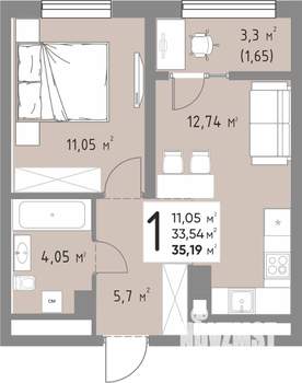 1-к квартира, вторичка, 35м2, 9/15 этаж