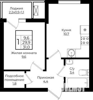 1-к квартира, вторичка, 31м2, 6/7 этаж