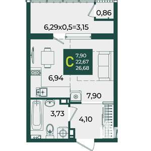 Студия квартира, вторичка, 27м2, 12/18 этаж