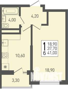 1-к квартира, строящийся дом, 41м2, 20/22 этаж