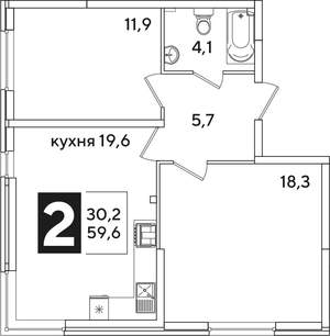 2-к квартира, строящийся дом, 60м2, 2/16 этаж