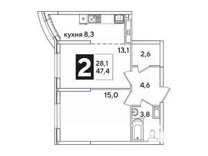 2-к квартира, вторичка, 47м2, 14/16 этаж