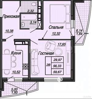 2-к квартира, вторичка, 60м2, 12/16 этаж