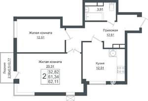 2-к квартира, вторичка, 63м2, 4/7 этаж