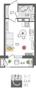 Студия квартира, вторичка, 28м2, 15/24 этаж