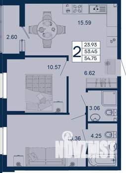 2-к квартира, вторичка, 55м2, 2/18 этаж
