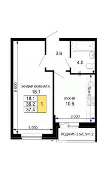 1-к квартира, вторичка, 38м2, 12/16 этаж