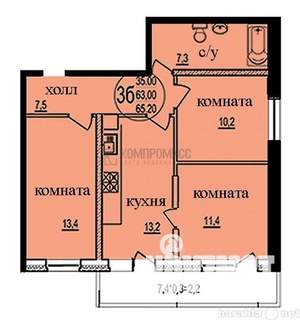 3-к квартира, вторичка, 70м2, 19/19 этаж