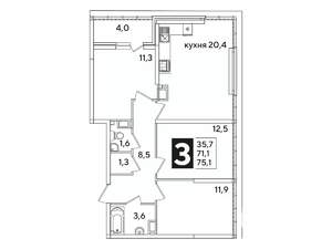 3-к квартира, вторичка, 75м2, 16/16 этаж