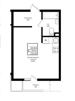 Студия квартира, вторичка, 32м2, 1/10 этаж