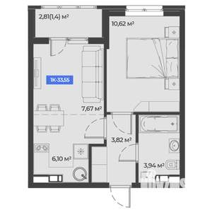 1-к квартира, вторичка, 34м2, 4/5 этаж