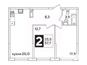2-к квартира, вторичка, 58м2, 14/16 этаж