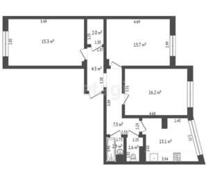 3-к квартира, вторичка, 77м2, 7/17 этаж