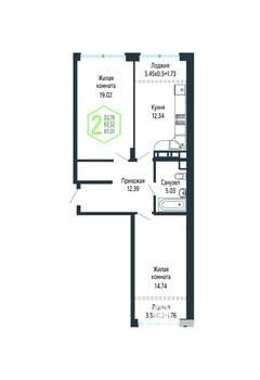 2-к квартира, вторичка, 67м2, 12/24 этаж