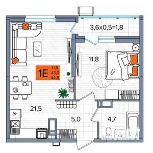 1-к квартира, сданный дом, 45м2, 16/16 этаж
