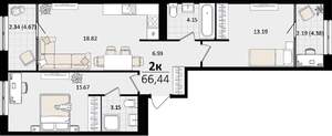 2-к квартира, строящийся дом, 62м2, 15/16 этаж