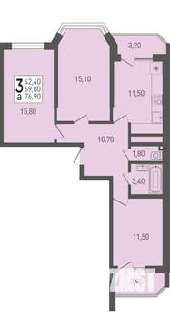 3-к квартира, вторичка, 77м2, 7/22 этаж