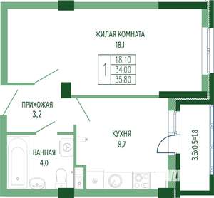 1-к квартира, вторичка, 37м2, 6/7 этаж