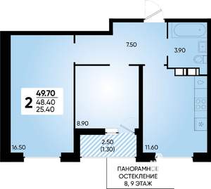 2-к квартира, вторичка, 50м2, 4/18 этаж