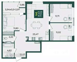 3-к квартира, вторичка, 81м2, 5/18 этаж