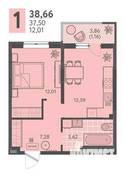 1-к квартира, вторичка, 39м2, 8/18 этаж