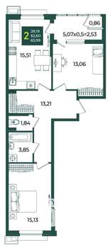 2-к квартира, вторичка, 66м2, 2/18 этаж