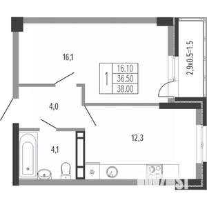 1-к квартира, вторичка, 39м2, 10/15 этаж