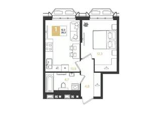 1-к квартира, вторичка, 35м2, 6/18 этаж