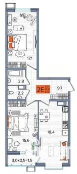 2-к квартира, сданный дом, 67м2, 16/16 этаж