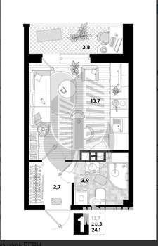Студия квартира, вторичка, 24м2, 8/16 этаж