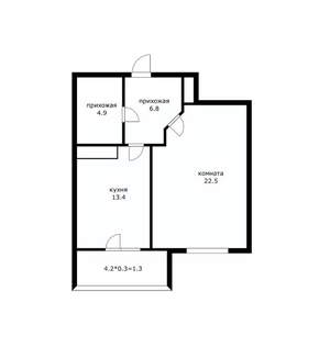 1-к квартира, вторичка, 47м2, 3/16 этаж