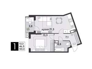 1-к квартира, вторичка, 50м2, 12/18 этаж