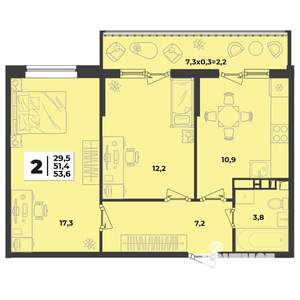 2-к квартира, вторичка, 54м2, 4/9 этаж